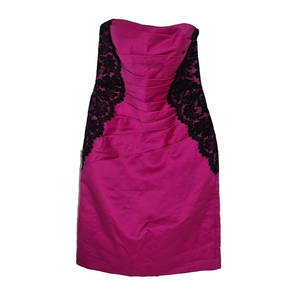 David's Bridal Dress 2 Pink Short Strapless Satin with Black Lace Bands NEW‎